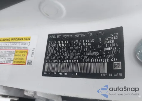 2022 Honda Civic Ex from USA, damaged, VIN JHMFE1F76NX000054